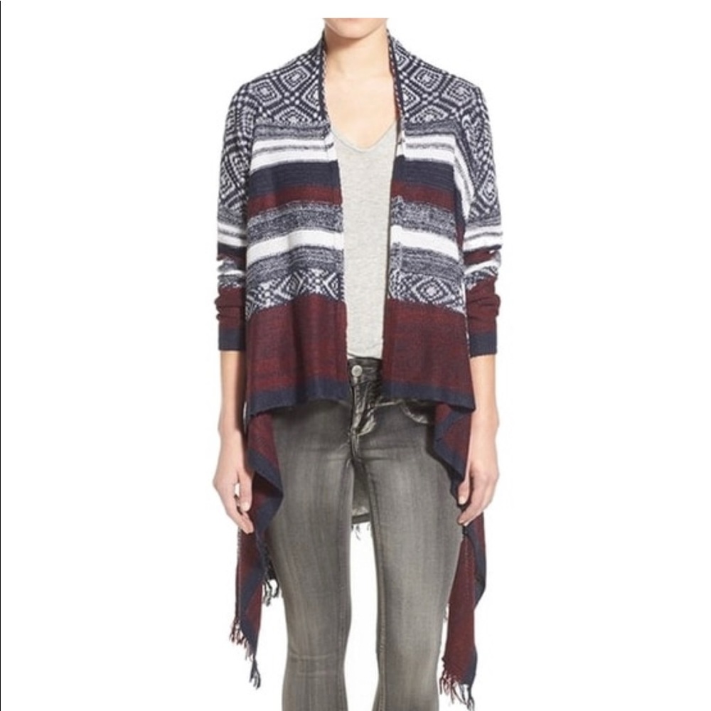 Navy & Burgundy Fringe Cardigan
